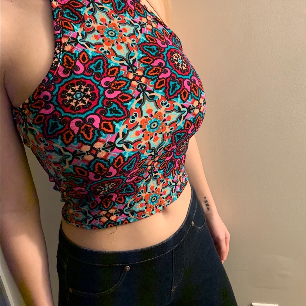 Bright Patterned Halter Crop Top